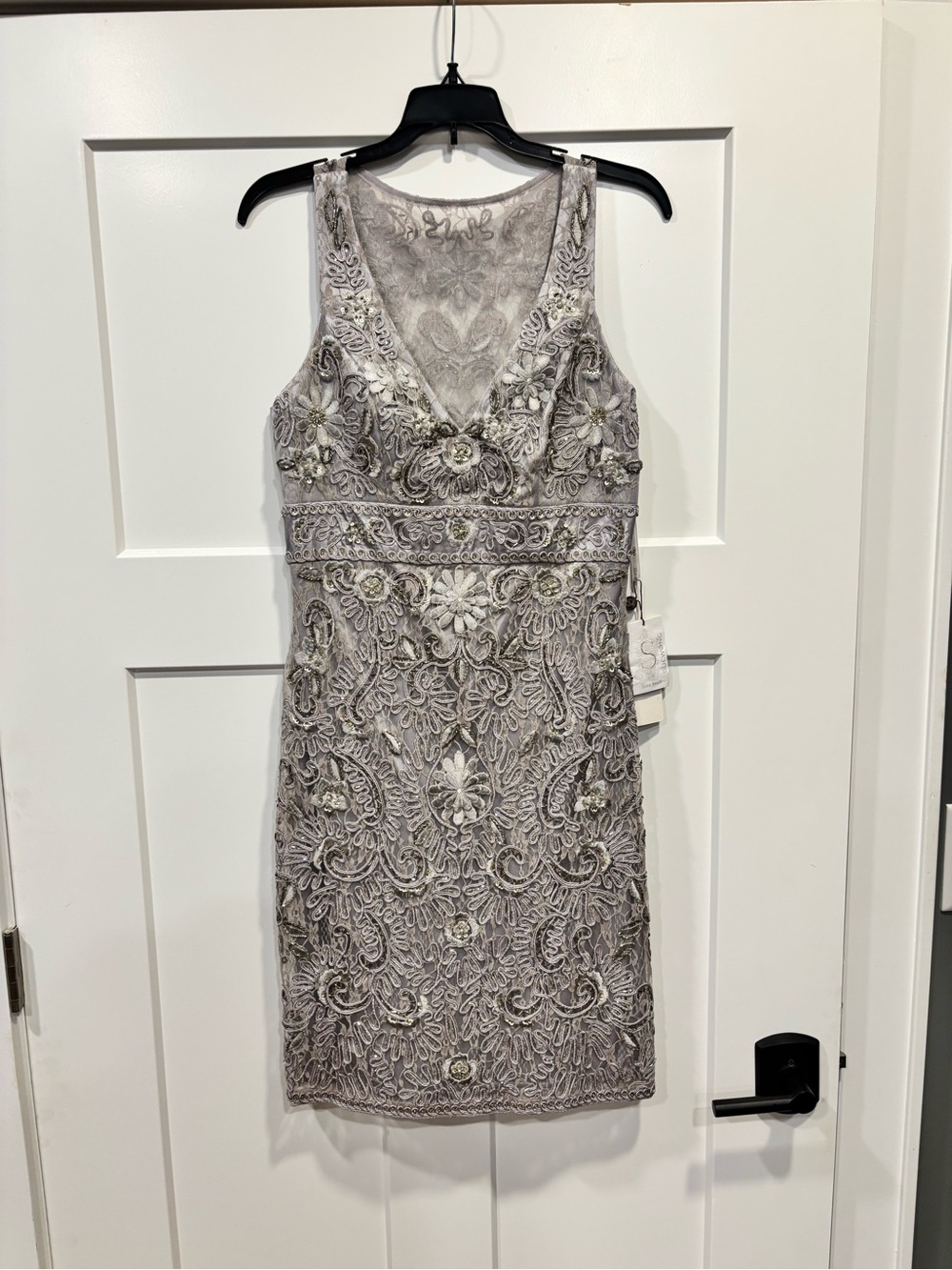 NWT Sue Wong Nocturne Formal Beaded Embroidered Silver Platinum Dress Size 8